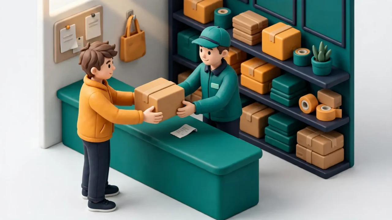 Handing over a packed parcel at a TCS Express Centre counter