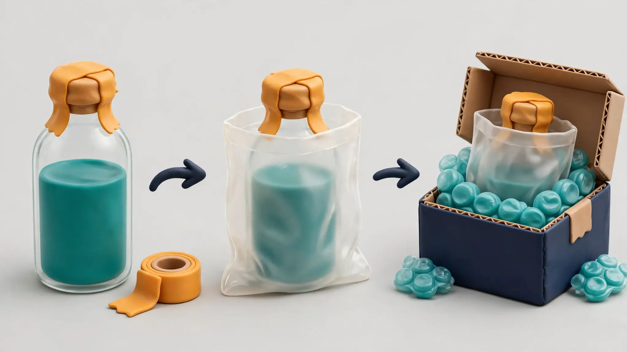 Step-by-step leak-proof packing of liquid bottles for TCS courier